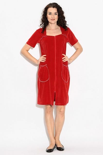Женский велюровый халат 352 красный
