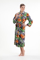 Женский велюровый халат 382 Оранжевые цветы