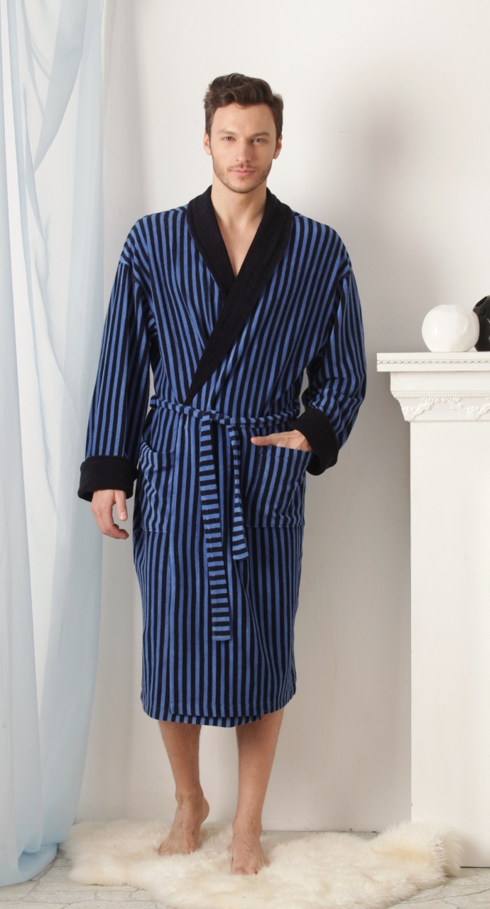 Мужской домашний халат из облегченной махры (367 синий)