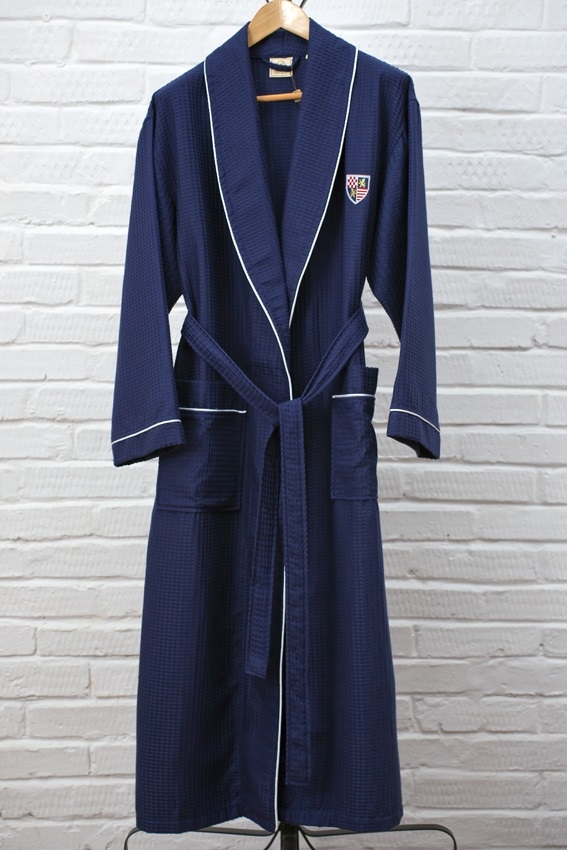 Бамбуковый вафельный халат с вышивкой (10075 насыщенный синий)- Экстра мягкость!
